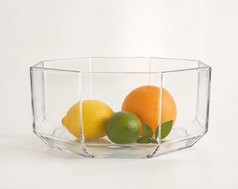 Arcoroc Octime-Glas-Servierschale – Klares, facettiertes Prunkstück – Vintage-Glaswaren aus Europa