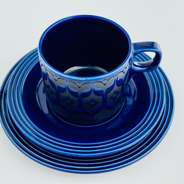 Vintage Hornsea Midnight Blue Heirloom Set - Cup, Saucer, Plate - Retro Crockery by John Clappison