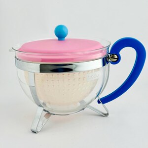 Vintage Bodum Chambord Glass Teapot 1.3L Pink Blue Colorblock 1990s Y2K image 4