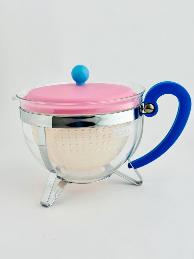 Vintage Bodum Chambord Glass Teapot 1.3L Pink Blue Colorblock 1990s Y2K image 4