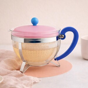 Vintage Bodum Chambord Glass Teapot 1.3L Pink Blue Colorblock 1990s Y2K image 7