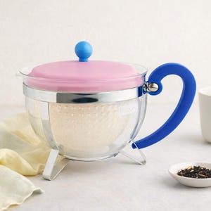 Vintage Bodum Chambord Glass Teapot 1.3L Pink Blue Colorblock 1990s Y2K image 2