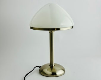 Vintage 1980s Mushroom Table Touch Lamp, Tischleuchte, Chrome Base, Matte Glass Shade, Bauhaus Style
