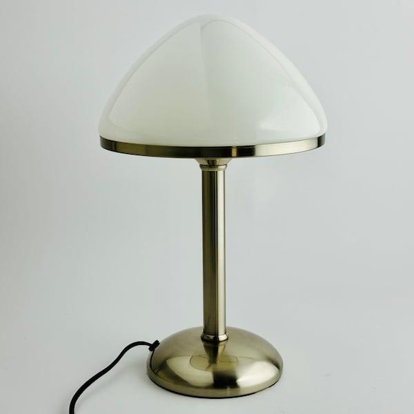 Vintage 1980s Mushroom Table Touch Lamp, Tischleuchte, Chrome Base, Matte Glass Shade, Bauhaus Style