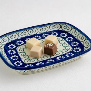 Bunzlauer Rectangular Dish Blue Daisy Pattern Polish Pottery