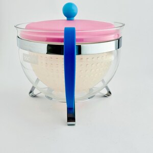 Vintage Bodum Chambord Glass Teapot 1.3L Pink Blue Colorblock 1990s Y2K image 6