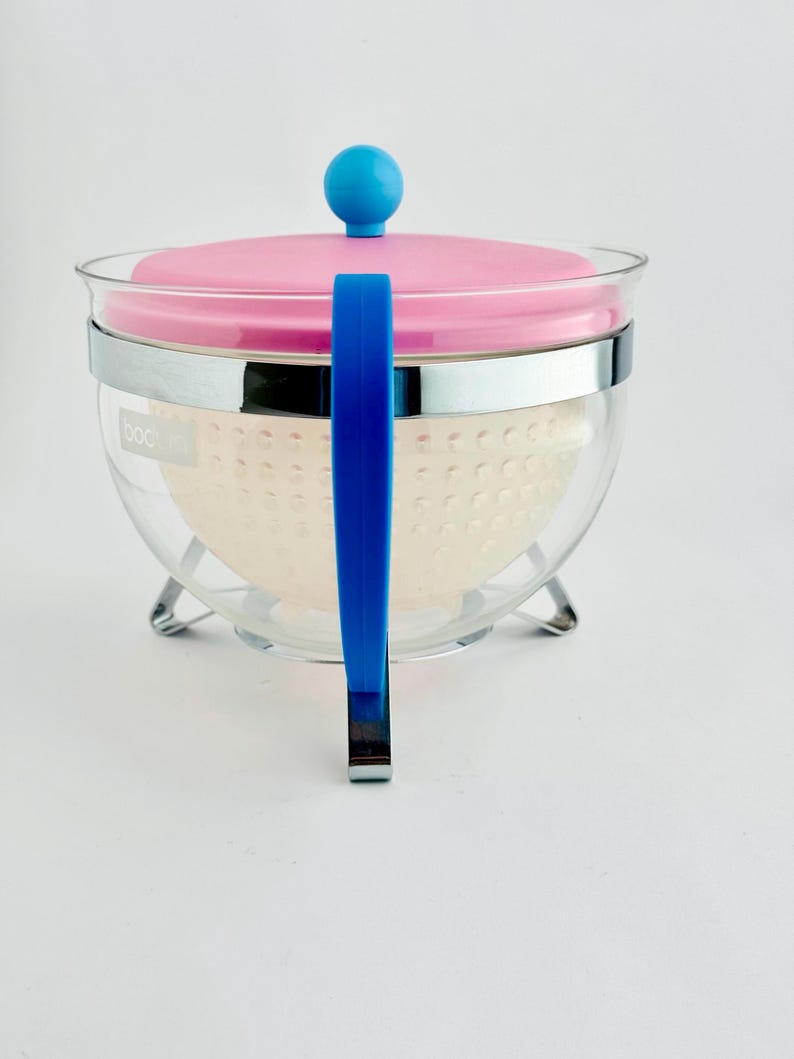 Vintage Bodum Chambord Glass Teapot 1.3L Pink Blue Colorblock 1990s Y2K image 6