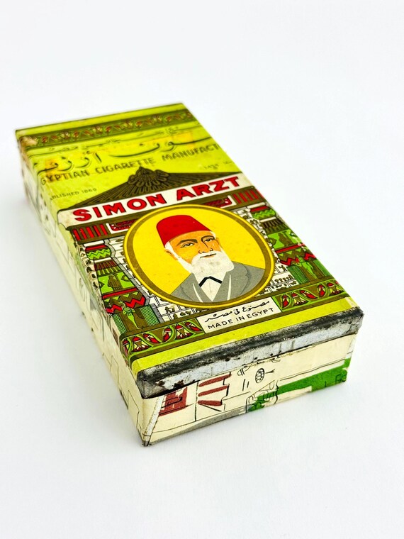 Lithographed Tin Box Cigarette Case Simon Arzt Egypt Art Deco Vintage