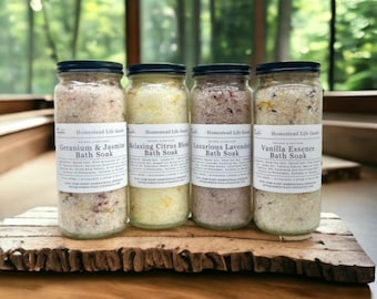 Luxury Bath Soaks - Lavender Bath Soak - Citrus Blend Bath Soak - Geranium & Jasmine Bath Soak - Vanilla Essence Bath Soak - Eucalyptus Mint