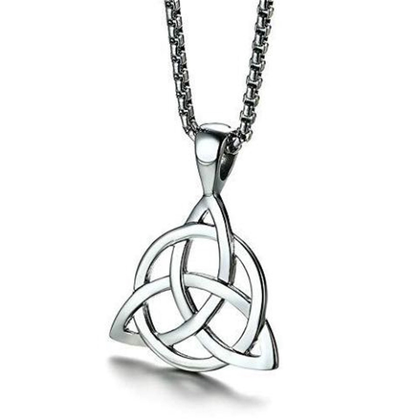 Silver Celtic Irish Triquetra Trinity Knot Necklace Full Size Pendant Etsy