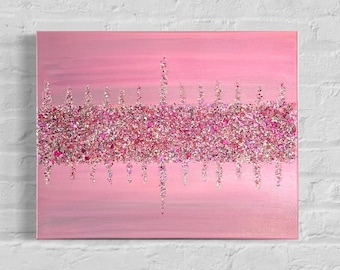 Cuadro rosa brillante glamuroso: decoración de pared abstracta de vidrio triturado, decoración de pared rosa brillante, adorno de pared de vidrio brillante, decoración de pared rosa