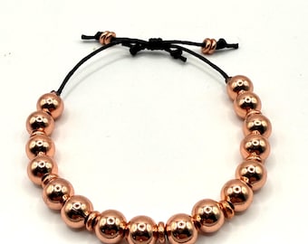 Pulseira de contas de cobre genuíno: joia terapêutica, nó corrediço, pulseira ajustável de contas de cobre, pulseira para artrite