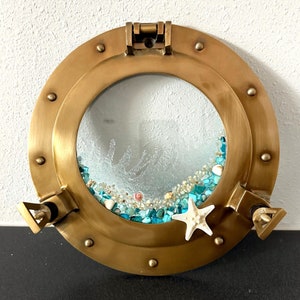 Sea shell resin art Nautical Maritime Port Hole, Nautical Ship decor, beach ocean scene, coral, shells, ocean art, nautical art, beach decor