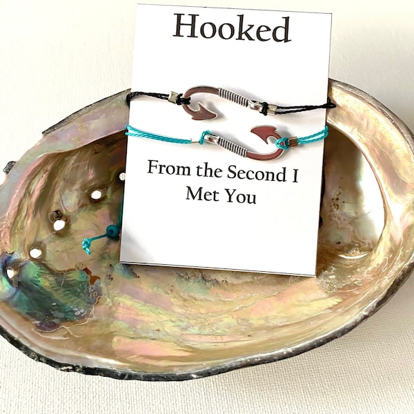 Hooked from the Second I Met you  slip knot bracelets, Fish hook charm, relationship, friendship bracelet