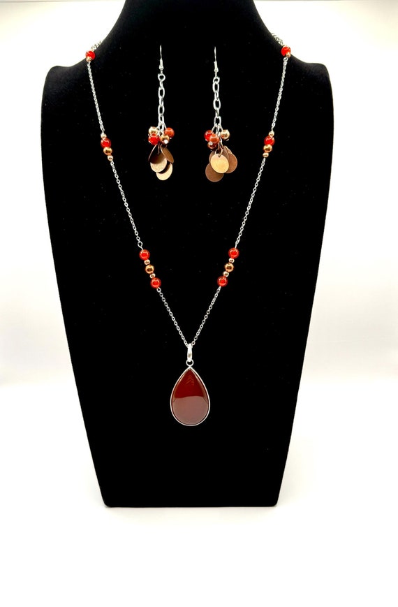 Set Bijoux Pierre Naturelle Lot De 4 Bijoux En Agate Naturelle SUPERFINDINGS - Pendentif, Boucles D'oreilles, Bague Et Bracelet - Cornaline Rouge énergique Bijoux Pierre Naturelle énergétique