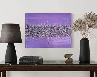 Glitter Glam Lila Gemälde: Zerkleinerte Glasmosaikfliesen Wanddekor, Lila Wanddekor, Zerkleinerte Glaslila Wandkunst, Lila abstrakt