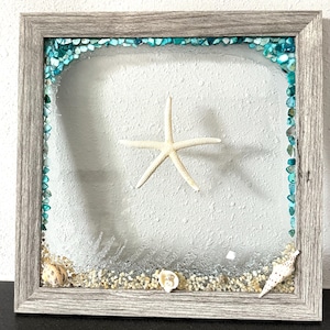 Sea shell art glass resin art, beach decor, Tropical wall hangings, Sea shell wall art, Starfish, Sand dollar, Shell art, coastal decor