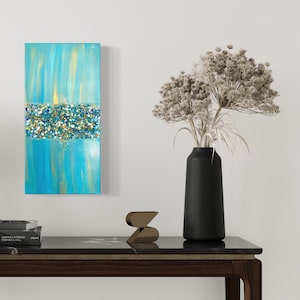 Glitter Glam Painting, crushed glass in blues, greens, holographic glitter Abstract, Glitter Art, Glass art, bling wall decor