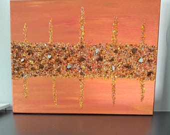 Copper Glitter Glam Painting: Mirrored Glass Abstract Wall Decor, copper bling wall art