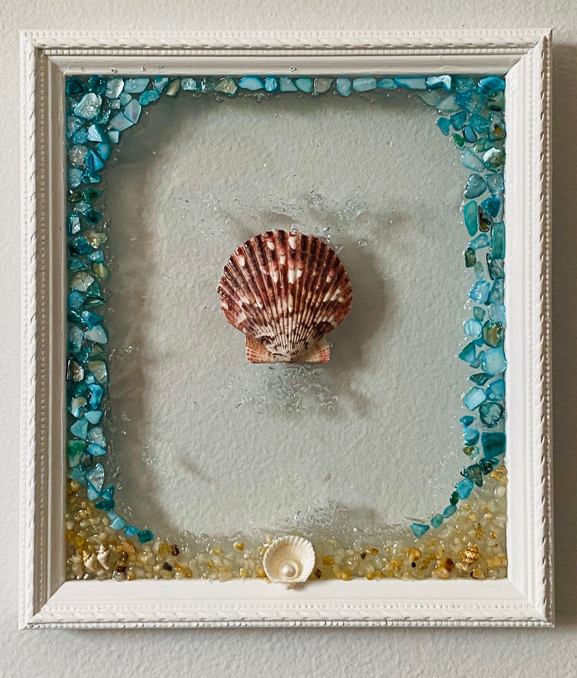 Sea shell glass framed art Resin art sea shells beach Etsy