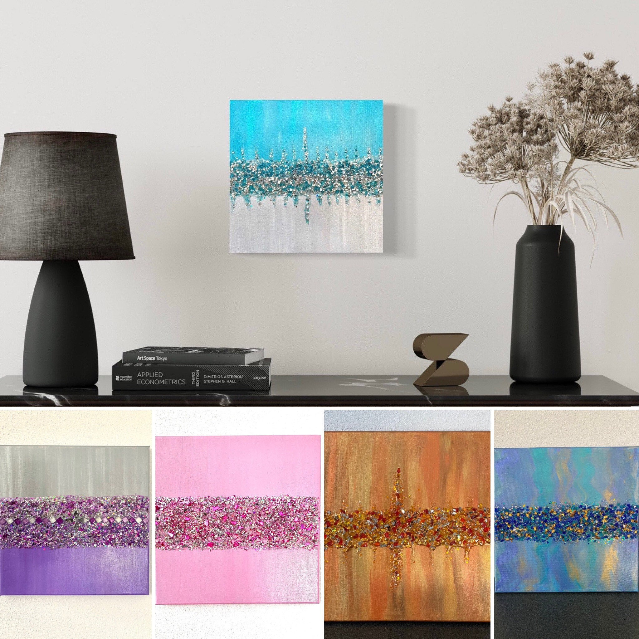 Glitter Glam Wall Art, Crushed Glass Canvas Bling Painting, Glitter Art