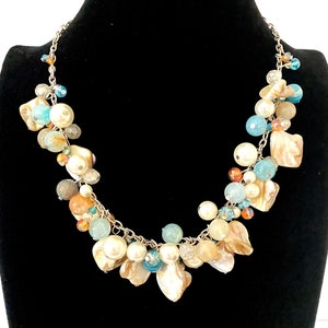 Abalone shell necklace gemstone fire crab agate necklace, beach jewelry, chunky necklace, Beach jewelry