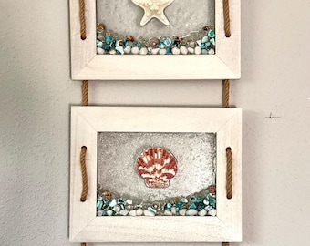 Seashell Resin Wall Art: Rustic Beach Coastal Decor