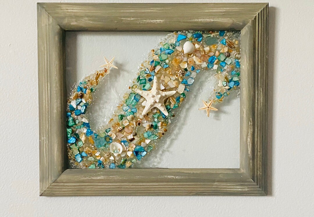 Sea Shell Resin Art, Wall Decor, Shell Art, Beach Decor, Tropical Decor