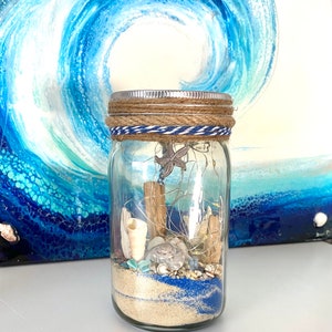 Decorative Sea Shell Jar, Coastal Home Decor, Lighted Sea Shell Jar ...