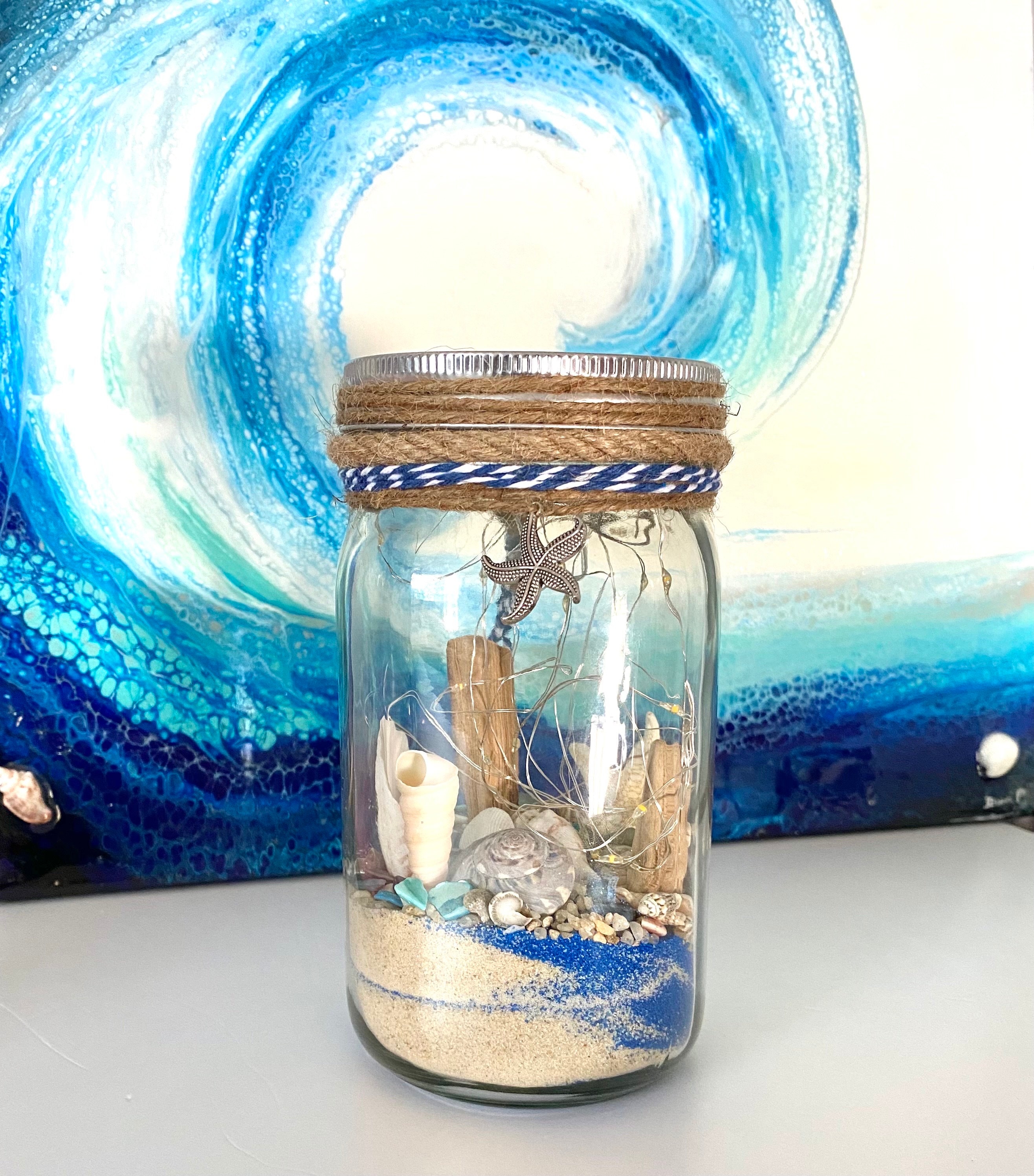 Handcrafted Sea shell Jar Beach Inspired Home Decor with Natural Sea shells