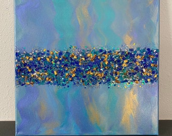 Crushed Glass Glitter Painting: Glam Bling Wall Art, Glitter glam paintings, Purple, pink, turquoise, black wall art