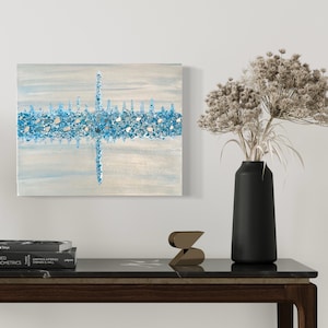 Glitter Glam Painting crushed glass Metallic Blue/teal glitter painting, mirrored glass, abstract painting, glitter wall decor, Abstract,