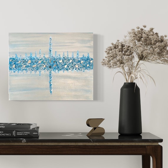 Glitter Glam Abstract Painting: Mirrored Crushed Glass Wall Decor, Bling Blue wall decor, Glitter glam blue painting