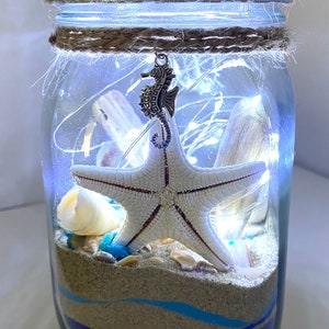 Decorative Sea Shell Jar, Coastal Home Decor, Lighted Sea Shell Jar ...