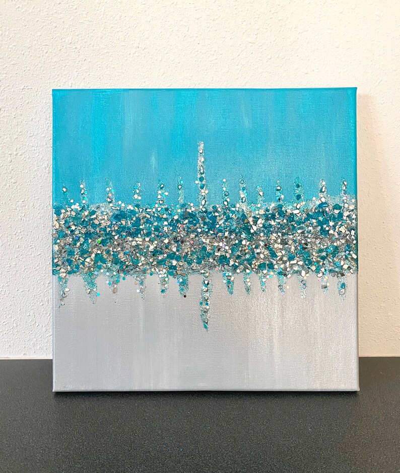 Glitter Glam Wall Art, Crushed Glass Canvas Bling Painting, Glitter Art