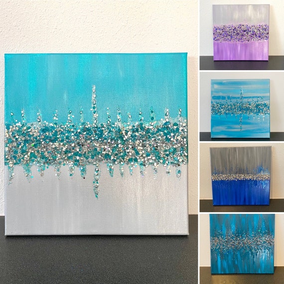 Glitter Glam Wall Art Crushed Glass Canvas Bling Painting Etsy