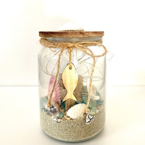 Decorative Sea Shell Jar, Coastal Home Decor, Lighted Sea Shell Jar ...