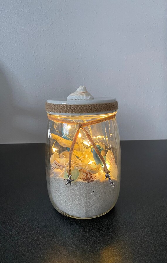Decorative Sea Shell Jar Coastal Home Decor Lighted Sea | Etsy