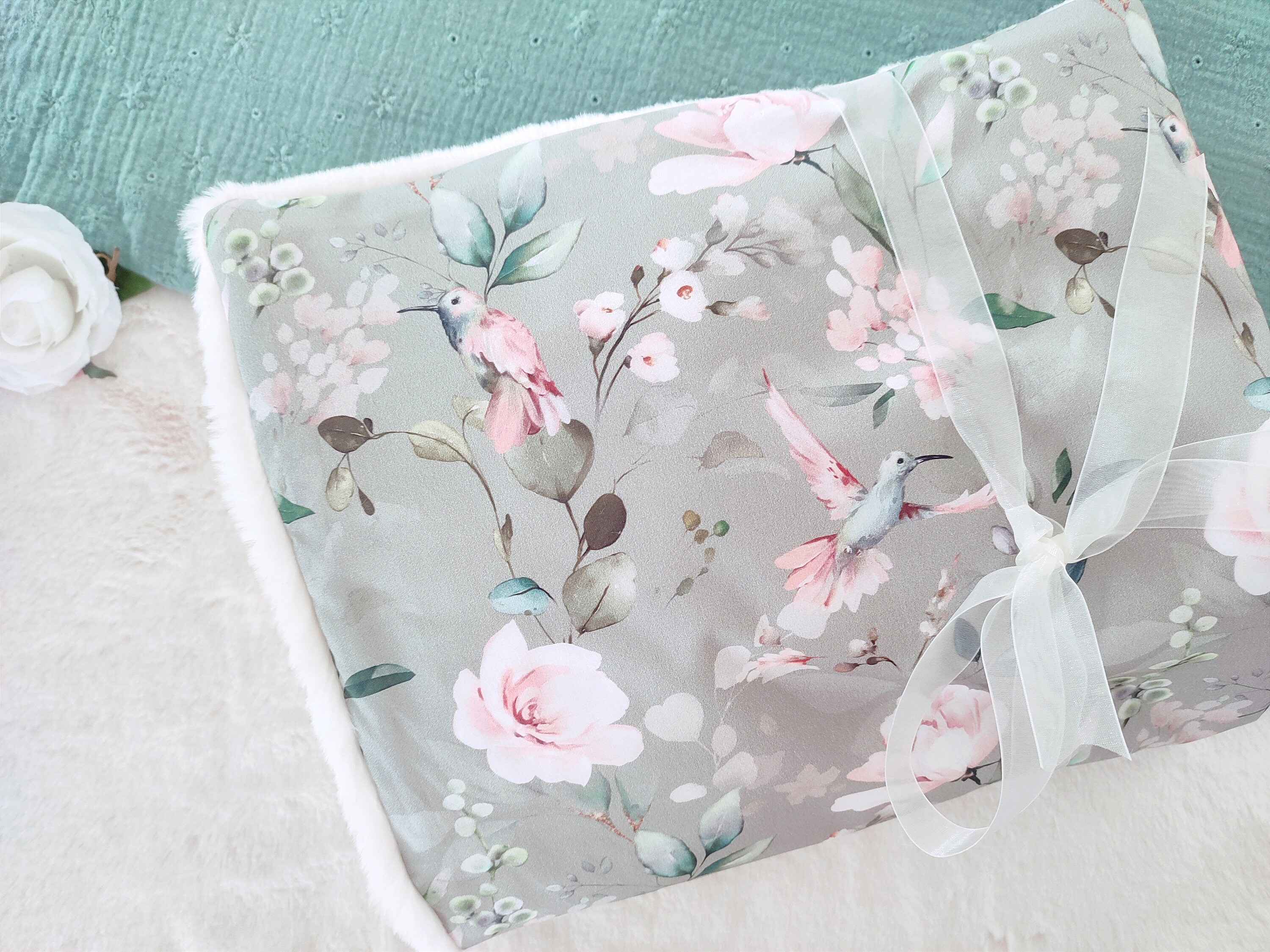 Couverture Lit Bébé - Couverture Fleurs Vintage Pilou Lapin Oiseau