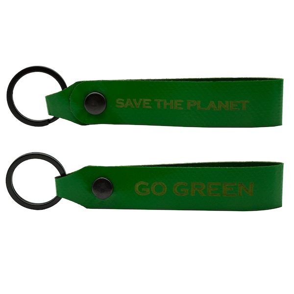 GO GREEN - safe the planet key fob made of truck tarpaulin fabric upcycling