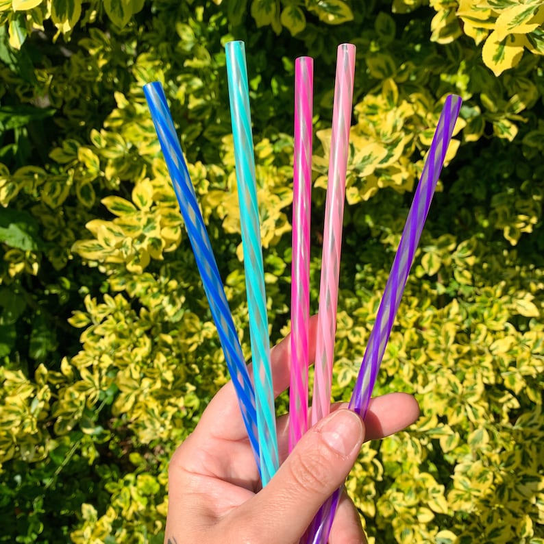 Colored Plastic Add on Straw Rainbow Swirled With Stopper Etsy