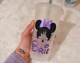 Copo térmico Starbucks Venti com glitter e castelo da Minnie personalizado do Mickey Mouse