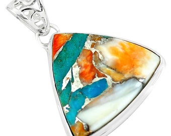 Spiny Oyster Turquoise Wire Wrapped Pendant Turquoise Gemstone Silver Pendant Wire Wrapped Jewelry silver Oyster Turquoise Pendant