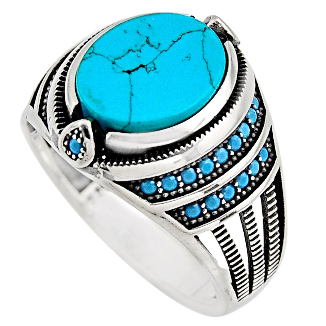 925 sterling silver 5.98cts fine green turquoise mens ring Etsy