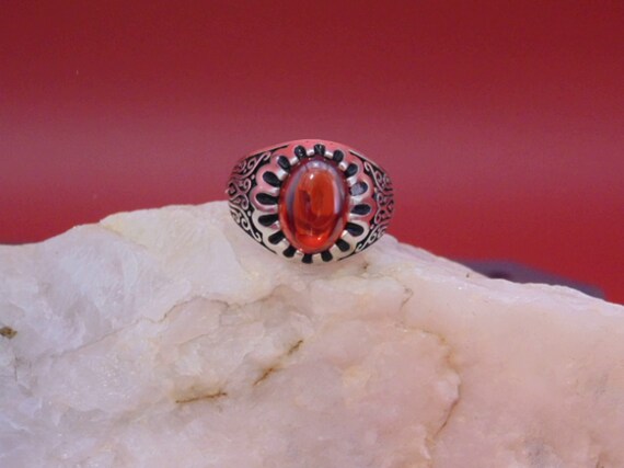 Solid 925 Sterling Silver Mens Ring Red Garnet Gemstone Handmade Ottoman Style 