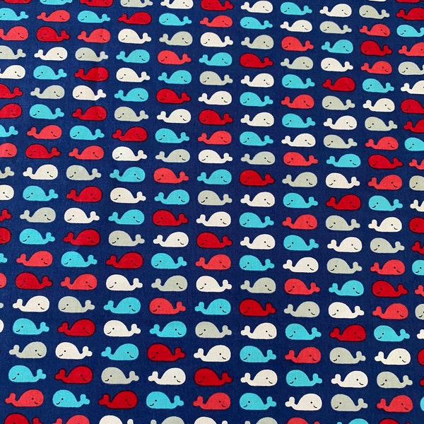 Cute Whale Fabric, Fabric for Mask Cotton, Flat Quarter Fabric, Fabric by cut