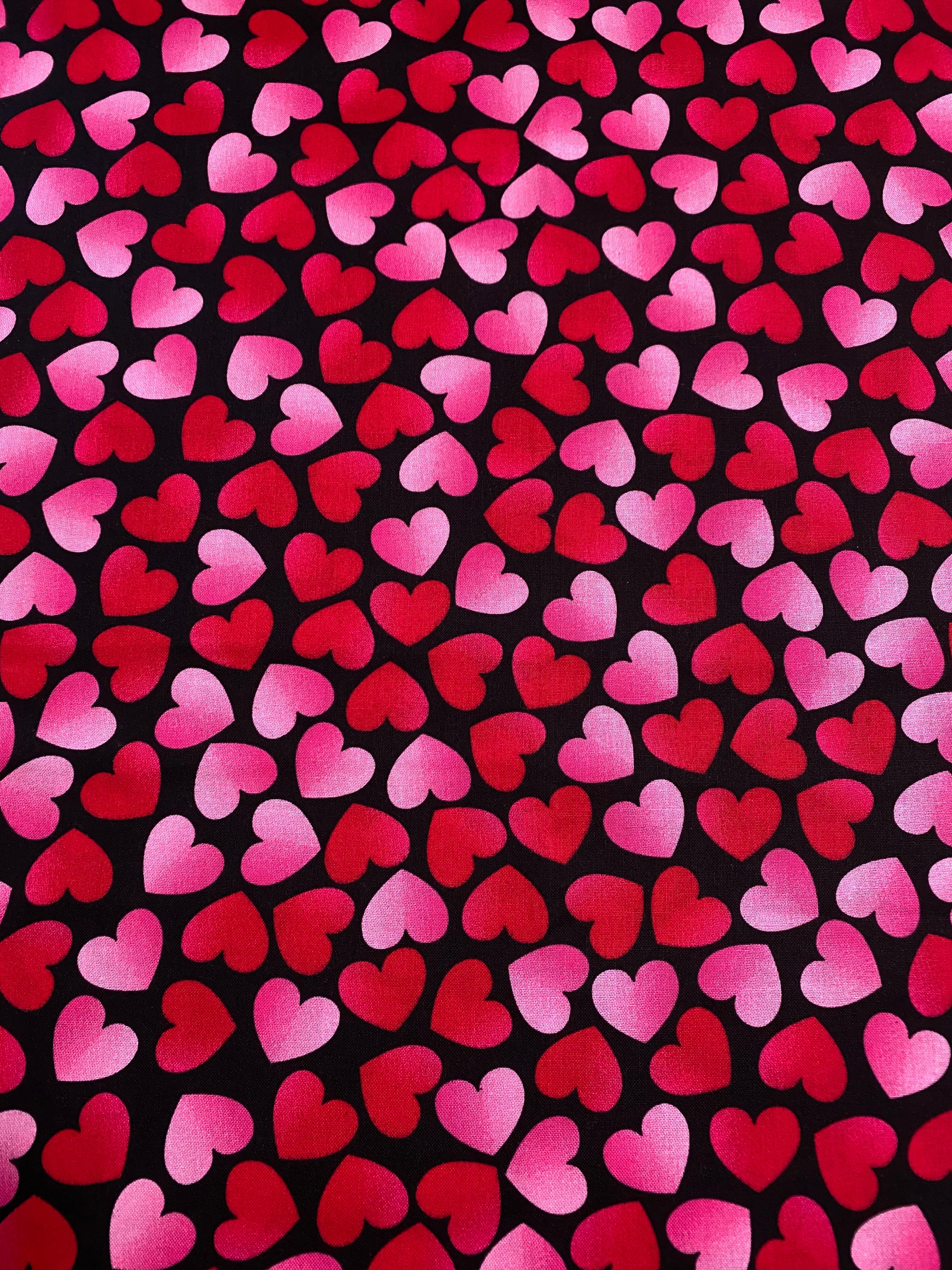 Hearts Fabric Red Pink Heart on black Cotton Flat Quarter | Etsy