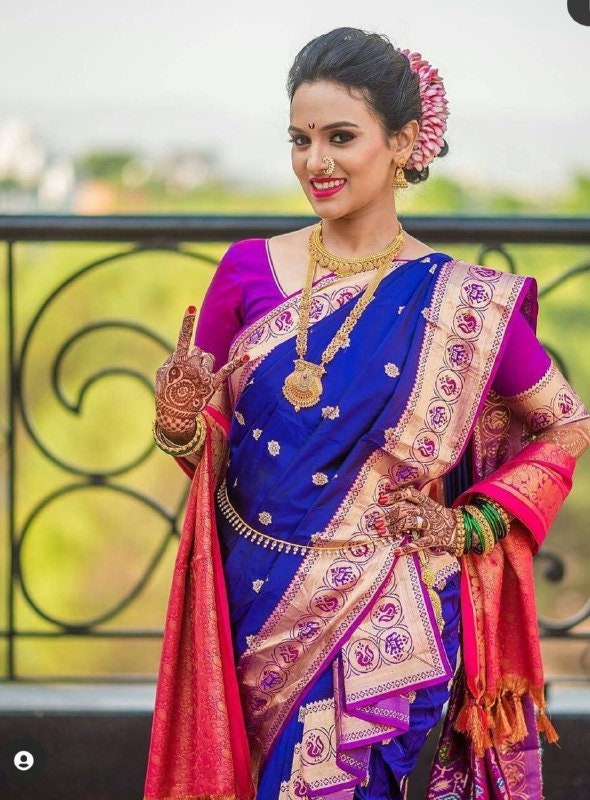 Blue Art Silk Saree Jacquard New Sari Blouse Wedding Traditional Festival Wear Blue Art Silk Saree Jacquard New Sari Blouse Wedding Traditional Festival Wear