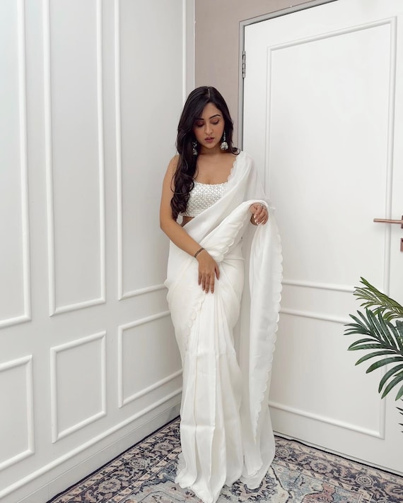 White Color Beautiful Rangoli Silk With Heavy Double Aarco Nd