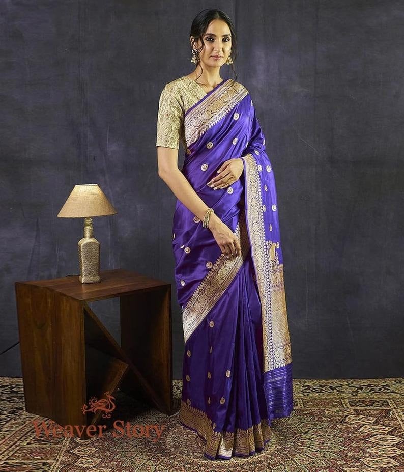 Peach Colore Kanchipuram Weaving Silk Saree With Gold Zari Wooven Pallu bollywood style party wear saree Stunning Look Exclusive Saree